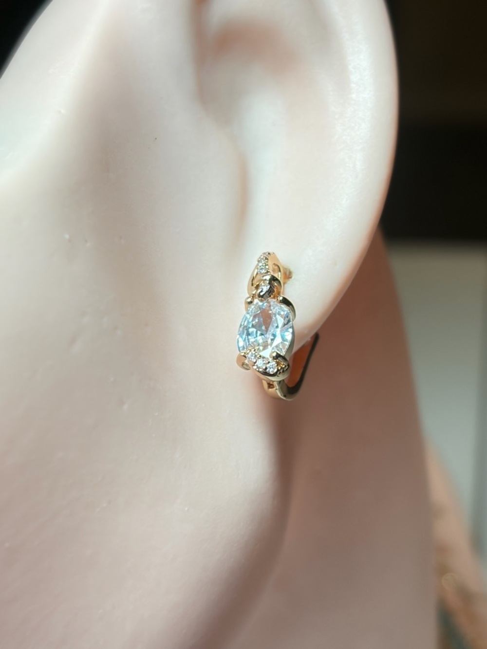 18K Gold Plated White Stone Stud Earrings. - Picture 3 of 6